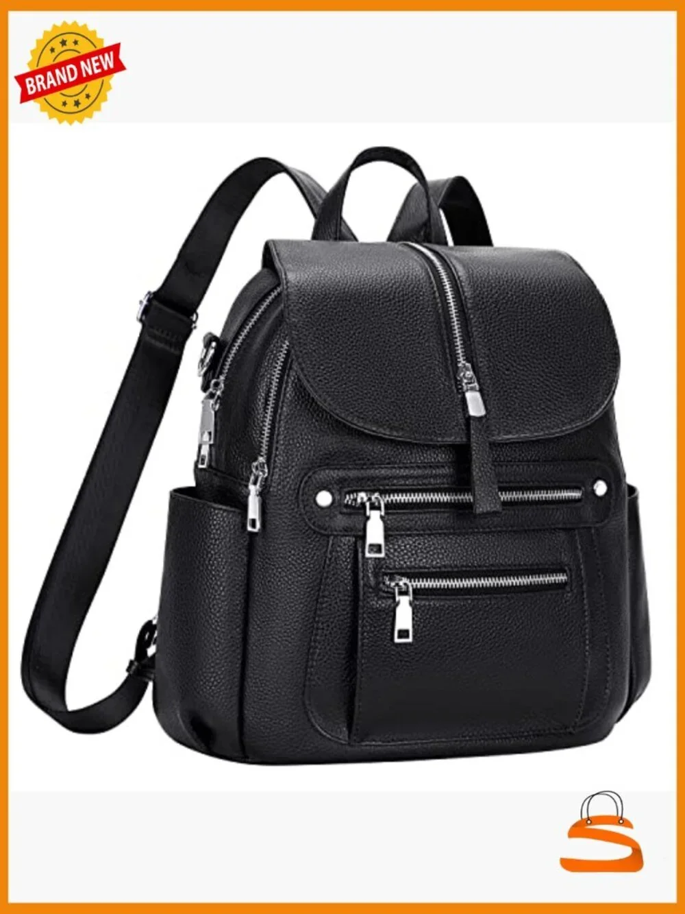 Leather Backpack Purse for Women Casual Handbag Multi Pockets Flap 13